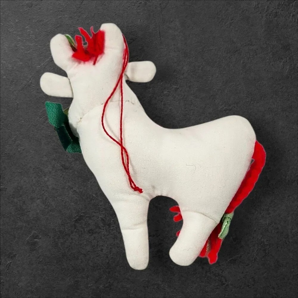Vintage Farm Animal Christmas Ornaments Set of 4 Fabric Cottagecore Holiday Red